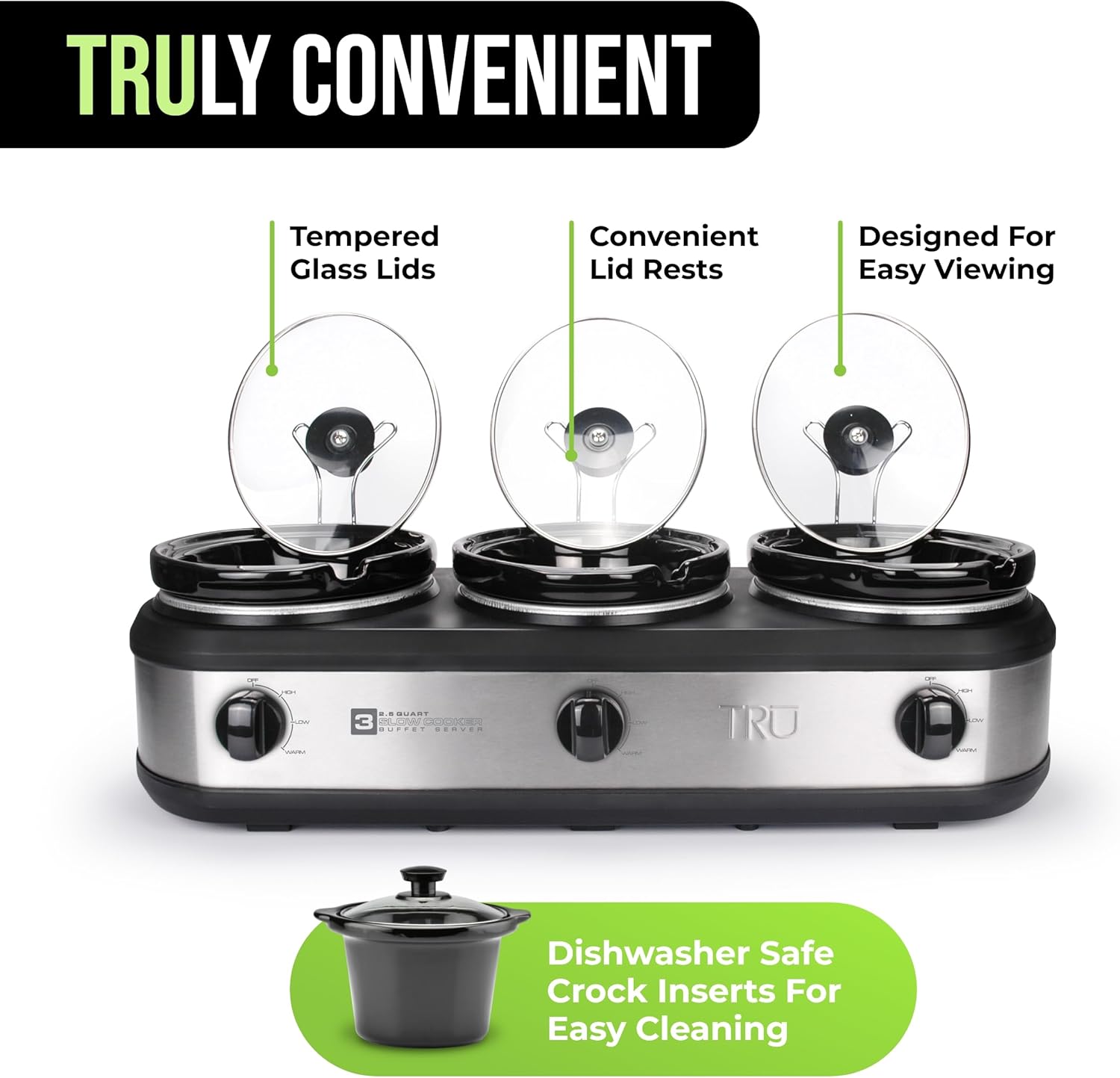 TRU Triple Buffet Server with Three 2-1/2-Quart Removable Inserts - Convenient and Stylish Hosting Solution for Parties and Events