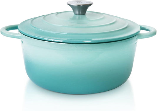 Trustmade 3 Quart Enamel Coated Cast Iron Dutch Oven with Self Basting Lid for Baking and Cooking in Aqua Color