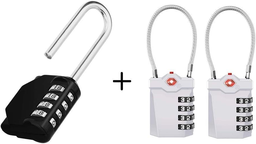 TSA Approved Long Shackle Padlock 2 Pack with 4 Digit Combination Lock, Travel Locks for Suitcases, Backpacks, and Baggage - Easy Read Dials, 5.5 Inch Cable