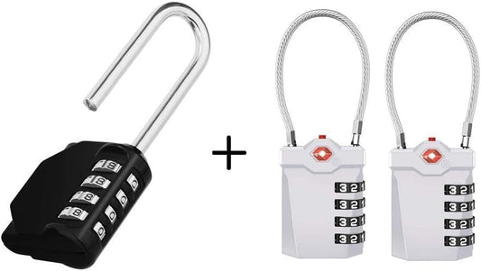 TSA Approved Long Shackle Padlock 2 Pack with 4 Digit Combination Lock, Travel Locks for Suitcases, Backpacks, and Baggage - Easy Read Dials, 5.5 Inch Cable
