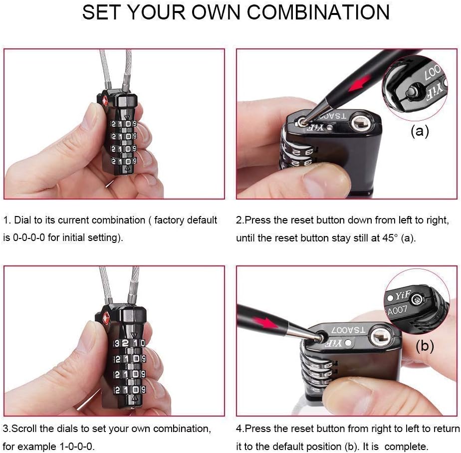 TSA Approved Long Shackle Padlock 2 Pack with 4 Digit Combination Lock, Travel Locks for Suitcases, Backpacks, and Baggage - Easy Read Dials, 5.5 Inch Cable
