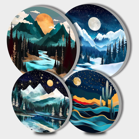 Tucocoo Morning Stars Landscape Burner Covers Set - 8" and 10" Round Electric Stove Range Cooktop Decor - Set of 4