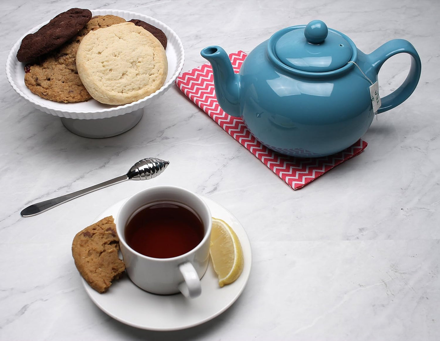 Turquoise Stoneware Teapot Collection by RSVP International, 42 oz, Microwave & Dishwasher Safe