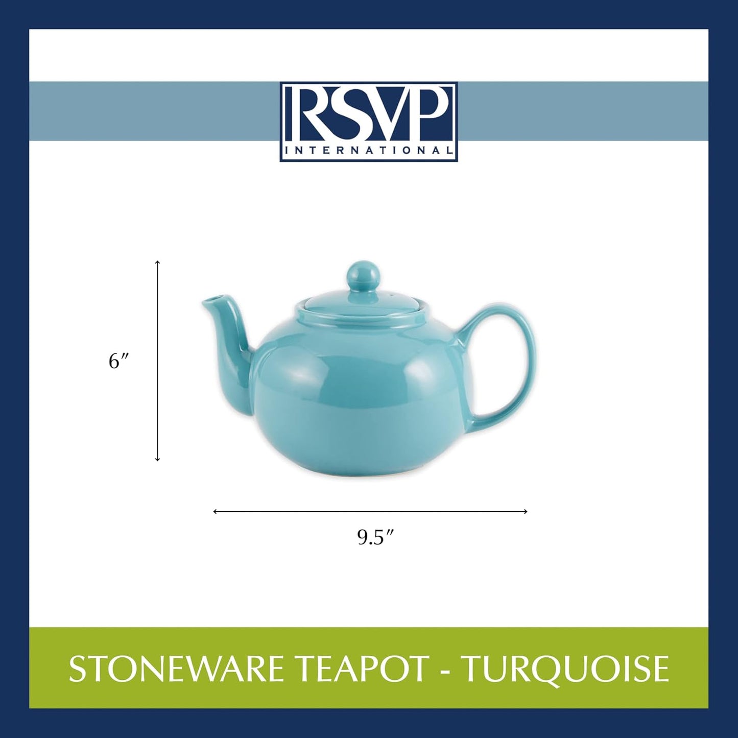 Turquoise Stoneware Teapot Collection by RSVP International, 42 oz, Microwave & Dishwasher Safe