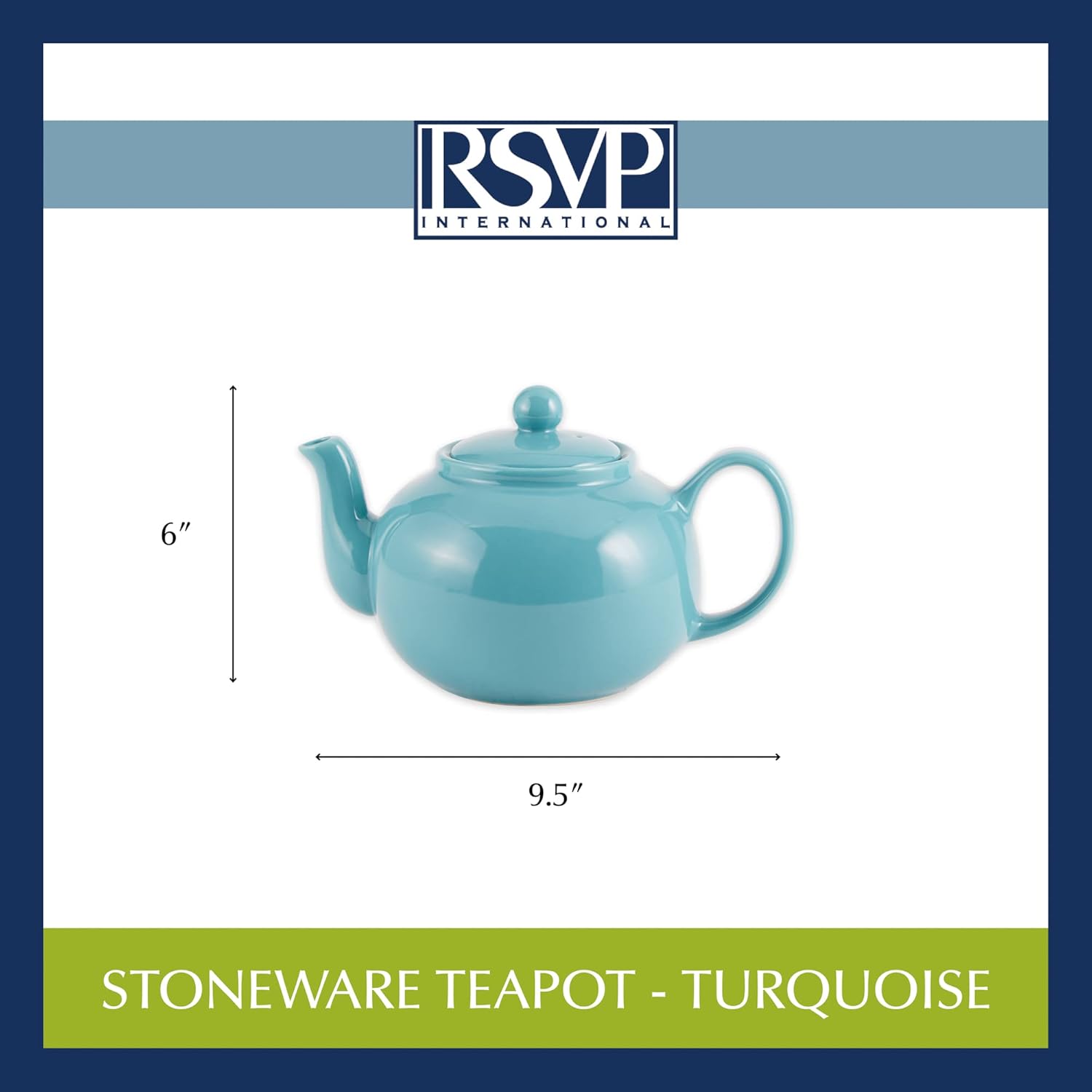Turquoise Stoneware Teapot Collection by RSVP International, 42 oz, Microwave & Dishwasher Safe