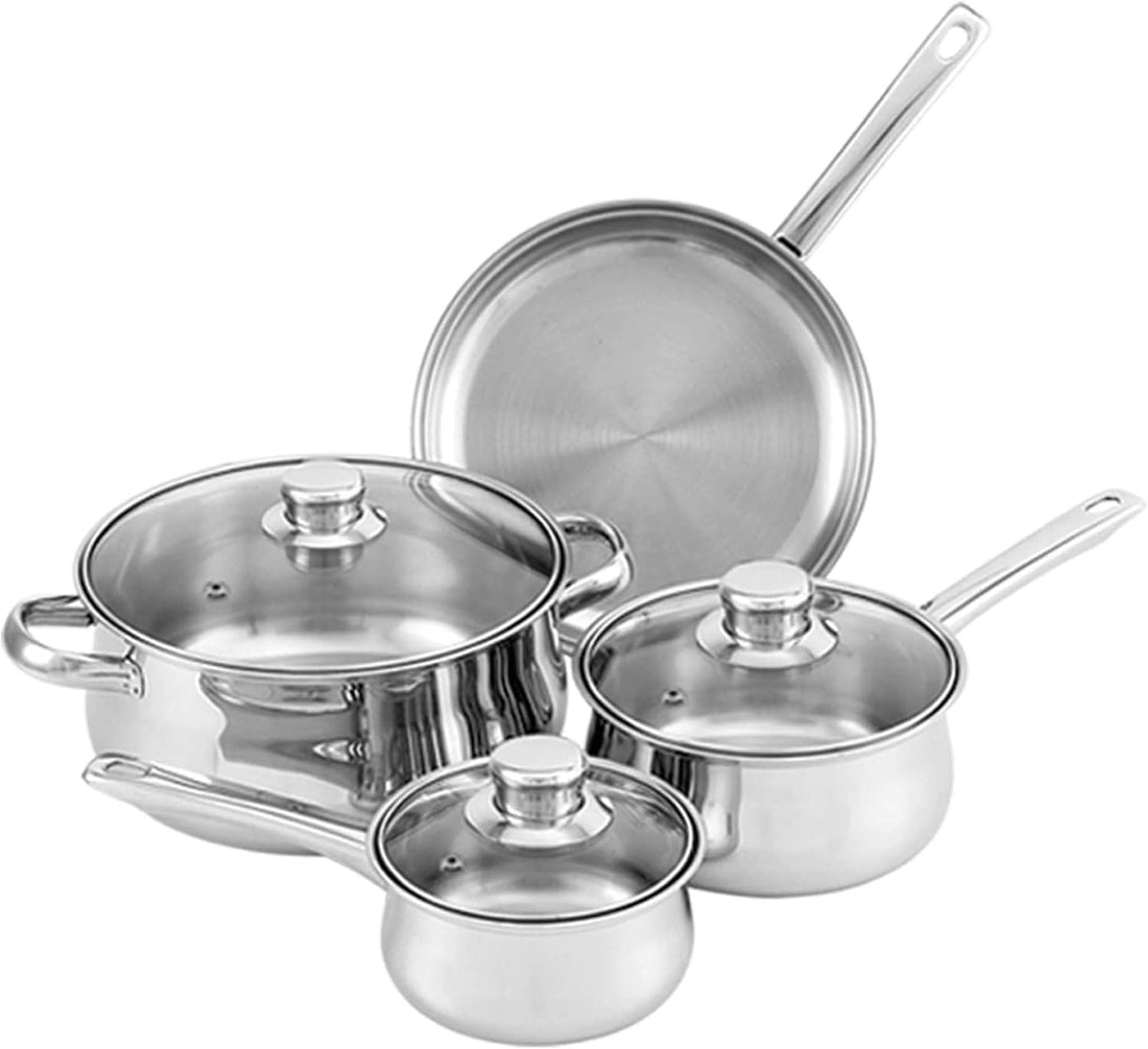 Tuxton Home Nevada Stainless Steel Cookware Set - 7 Piece, PFTE & PFOA Free, Induction Compatible, Freezer to Oven Safe