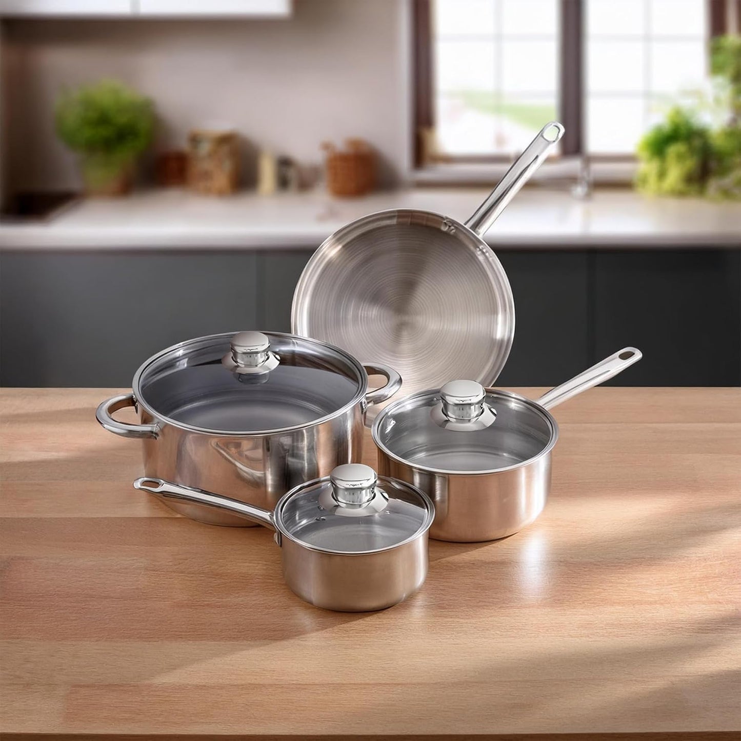 Tuxton Home Nevada Stainless Steel Cookware Set - 7 Piece, PFTE & PFOA Free, Induction Compatible, Freezer to Oven Safe