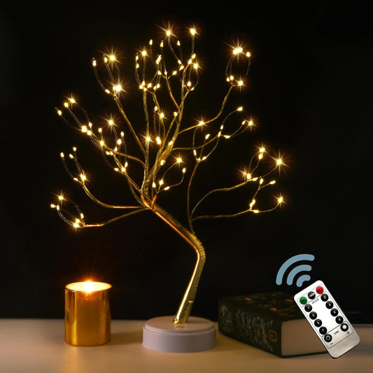 Twinkling Tree Fairy Light Spirit Tree Lamp - Gold Branch 108 LED with Remote - Cute Room Decor & Mothers Day Gift