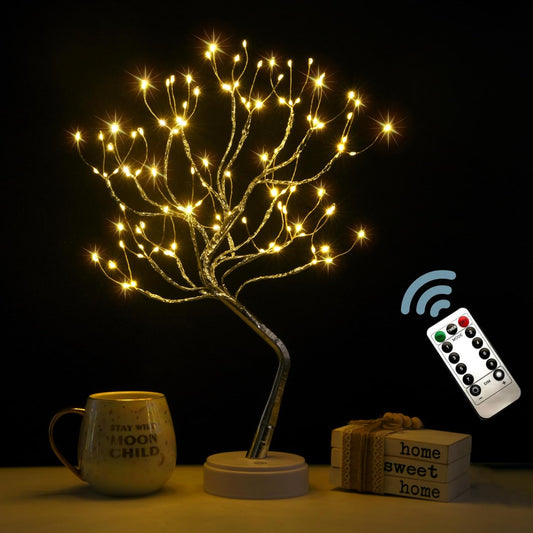 Twinkling Tree Fairy Light Spirit Tree Lamp - Silver Branch 108 LED with Remote - Cute Room Decor & Aesthetic Bonsai Tree
