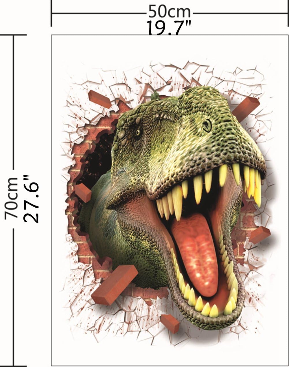 U-Shark® 3D Dinosaurs Opening Mouth Wall Sticker - Removable Vinyl Decal for Wall Art Decor (19.7" X 27.6")