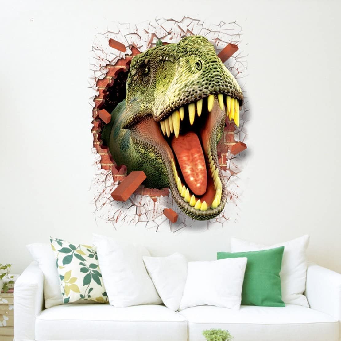 U-Shark® 3D Dinosaurs Opening Mouth Wall Sticker - Removable Vinyl Decal for Wall Art Decor (19.7" X 27.6")