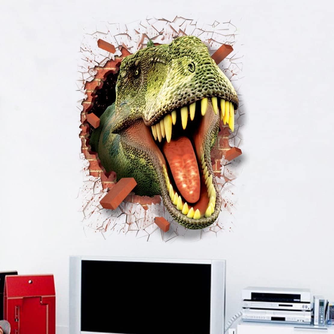 U-Shark® 3D Dinosaurs Opening Mouth Wall Sticker - Removable Vinyl Decal for Wall Art Decor (19.7" X 27.6")
