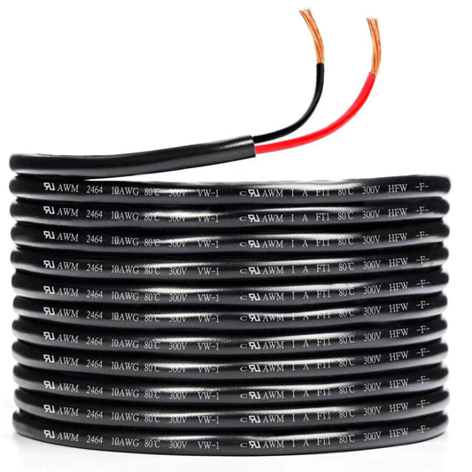 UL Listed 10/2 Tinned Copper Hookup Wire, 50ft PVC Case Stranded Low Voltage Cable - Ideal for LED Lighting, Speaker, Automotive - HONENCN 10 Gauge 2 Conductor Electrical Wire