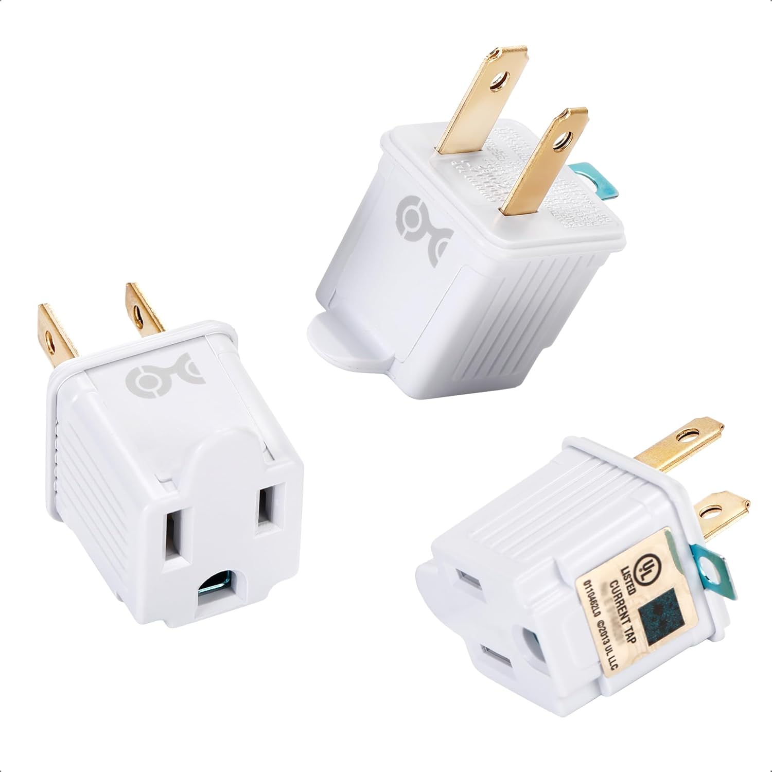 UL Listed Cable Matters 3-Pack 2 Prong to 3 Prong Outlet Adapter in White - Converts 2-Prong Outlet to 3-Prong Plug