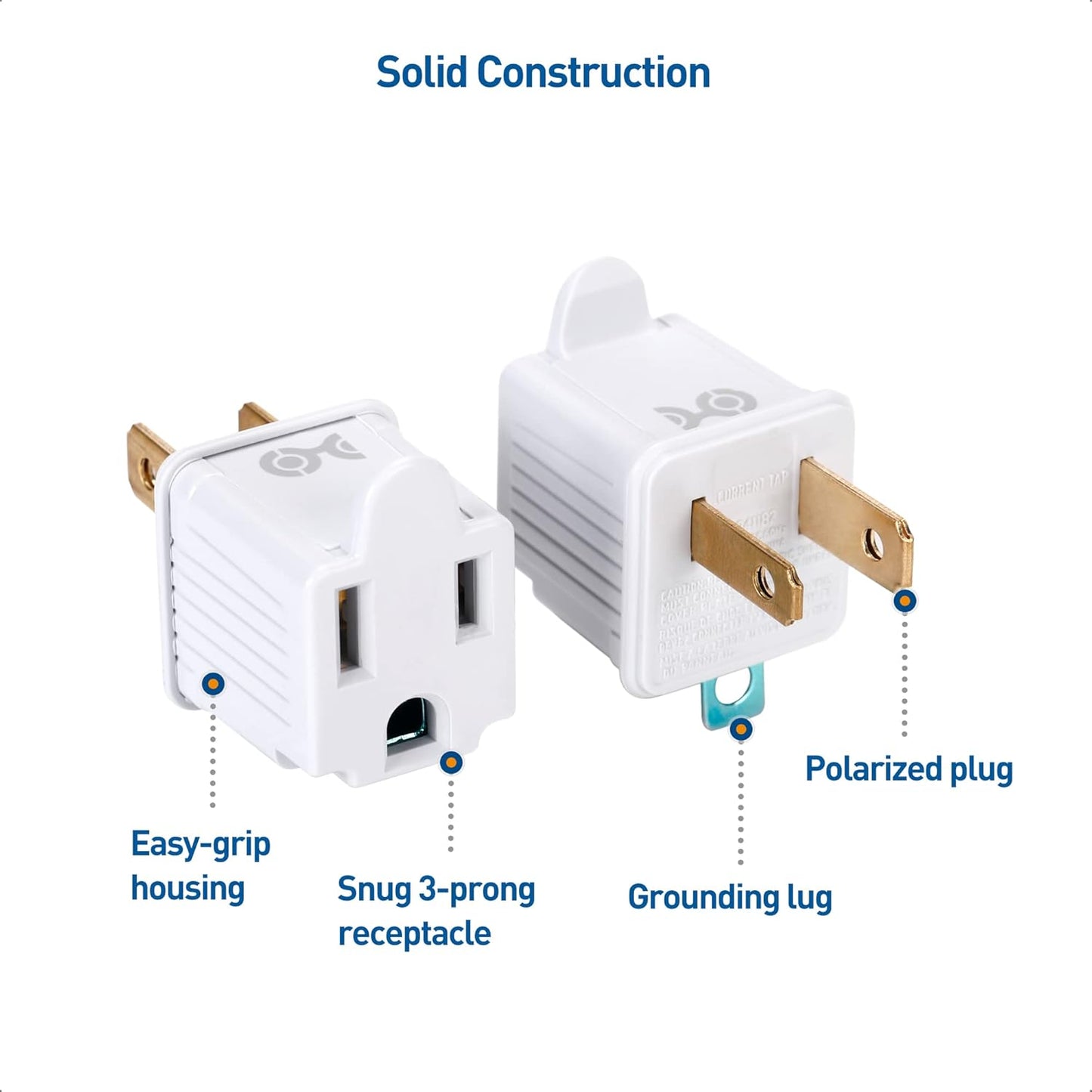 UL Listed Cable Matters 3-Pack 2 Prong to 3 Prong Outlet Adapter in White - Converts 2-Prong Outlet to 3-Prong Plug