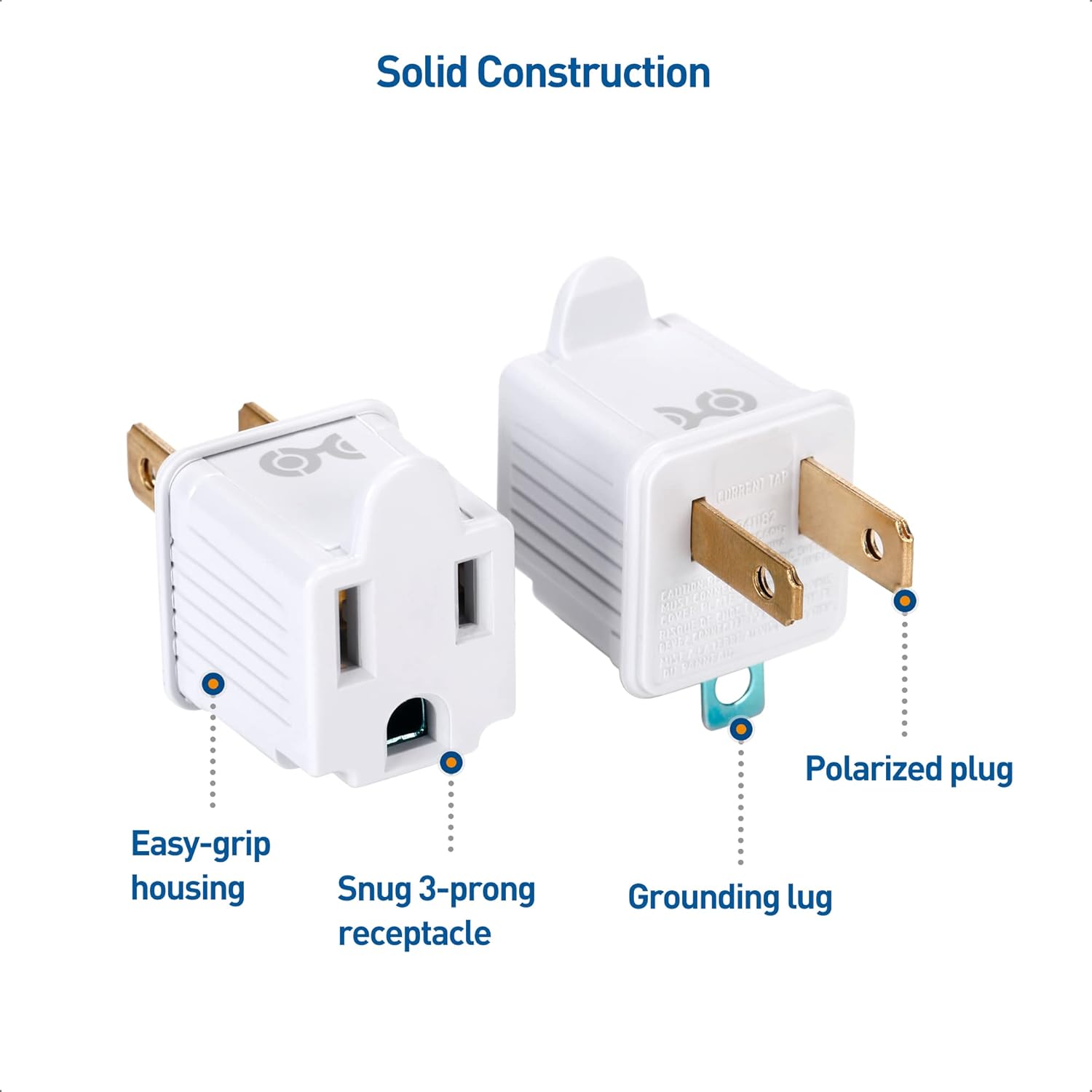 UL Listed Cable Matters 3-Pack 2 Prong to 3 Prong Outlet Adapter in White - Converts 2-Prong Outlet to 3-Prong Plug