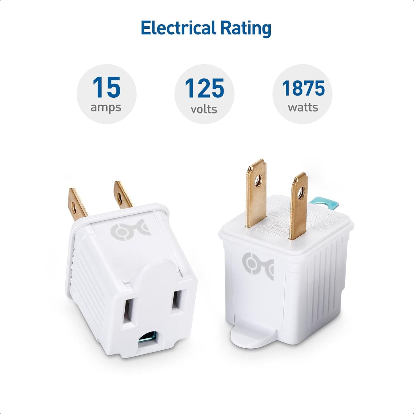 UL Listed Cable Matters 3-Pack 2 Prong to 3 Prong Outlet Adapter in White - Converts 2-Prong Outlet to 3-Prong Plug