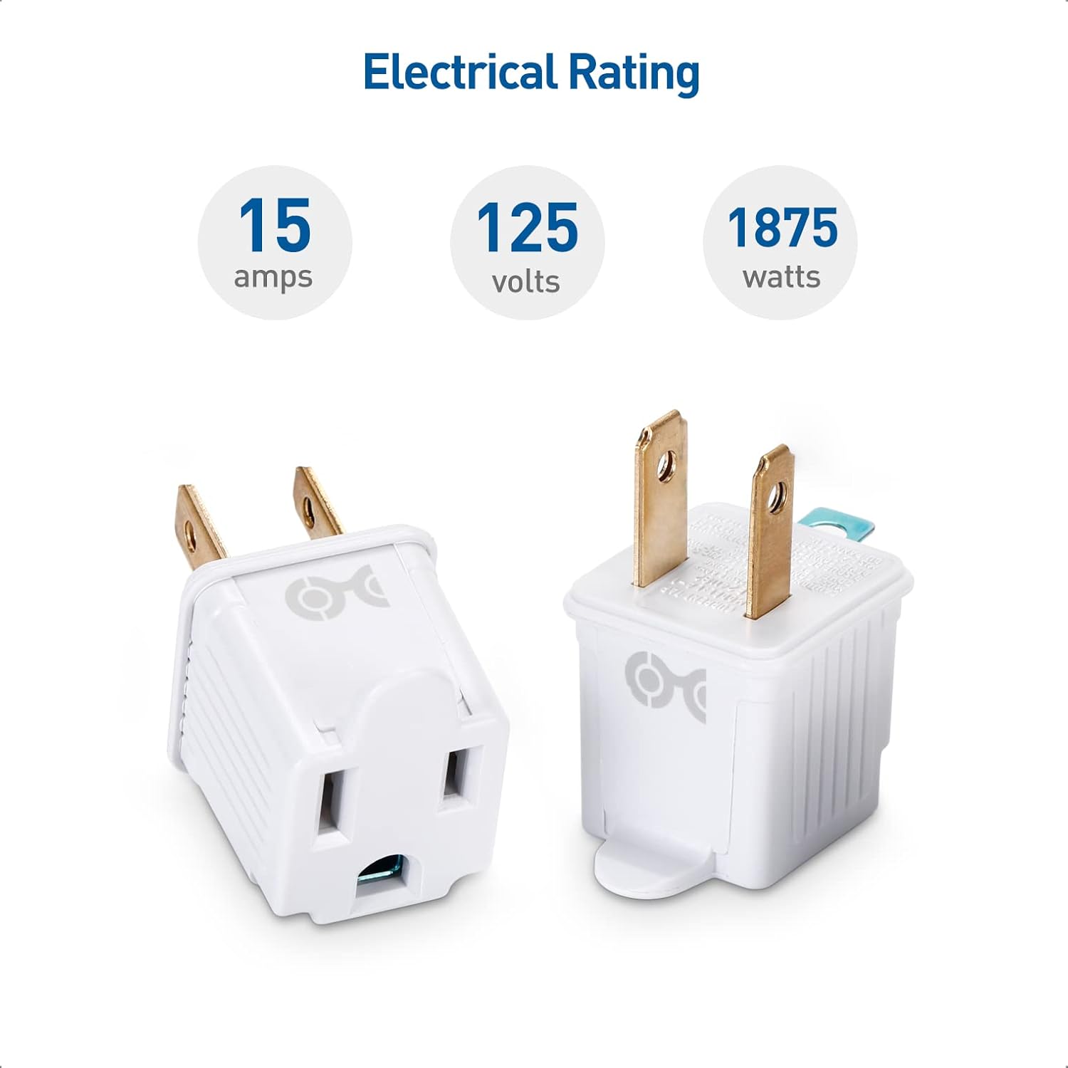 UL Listed Cable Matters 3-Pack 2 Prong to 3 Prong Outlet Adapter in White - Converts 2-Prong Outlet to 3-Prong Plug