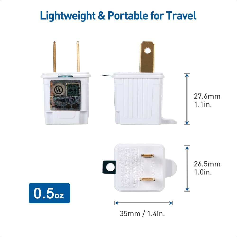 UL Listed Cable Matters 3-Pack 2 Prong to 3 Prong Outlet Adapter in White - Converts 2-Prong Outlet to 3-Prong Plug