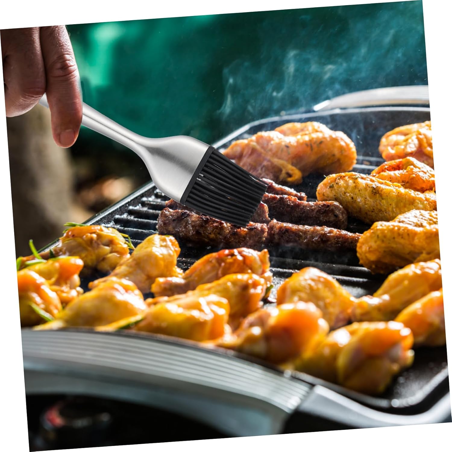 Ultimate BBQ Tool Set with Brush, Spatula, Turntable, Cookware, Pan, Lid, Air Fryer, Oven Mitts, Baking Tray, Scrubber, Pot, Roti Plate - Silver