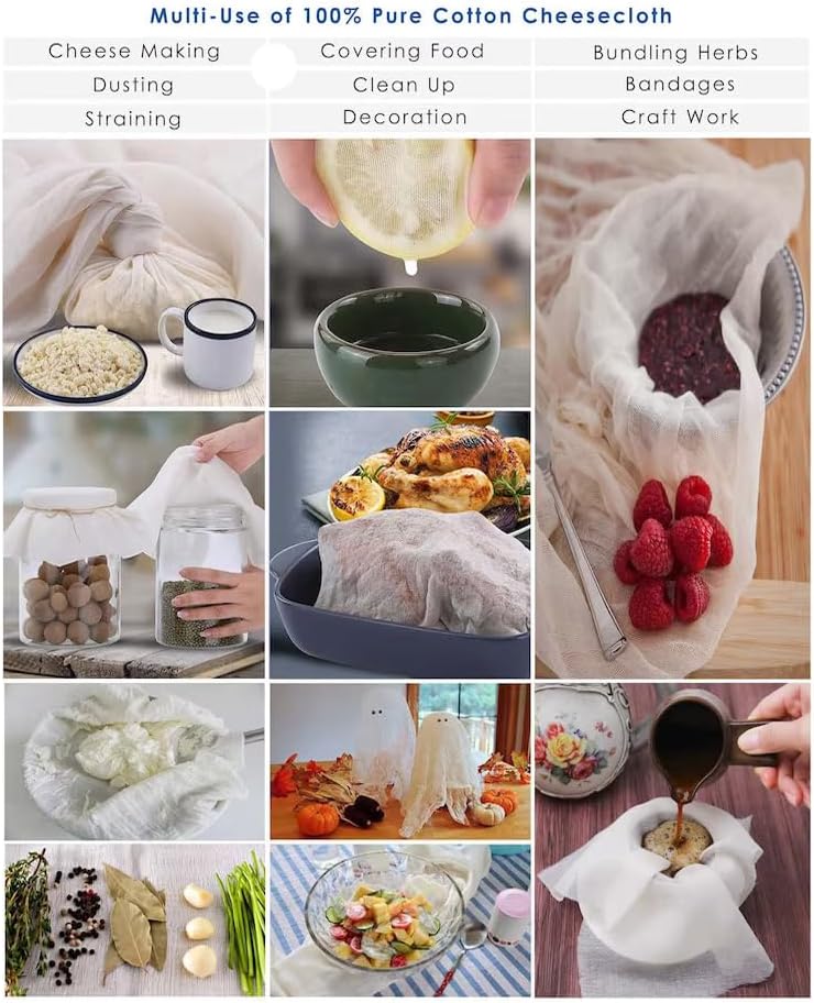 Ultra Fine Grade 100 Cheesecloth Bulk - 180 Sq Feet, Reusable 100% Unbleached Cotton Muslin Fabric - Ideal for Cooking, Straining, and Crafts