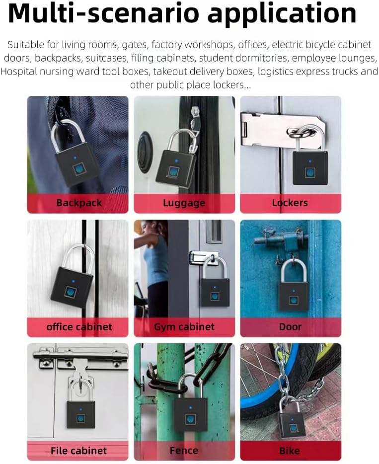 Ultra-Light Portable Fingerprint Padlock with Quick 1-Second Unlock, Long Battery Life, Anti-Cut & Anti-Saw Technology - Records 10 Fingerprints