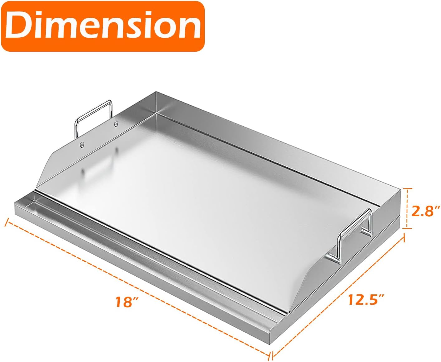 Universal 18" x 12.5" Stainless Steel Nonstick Stove Top Griddle Plate for Gas and Charcoal Grill
