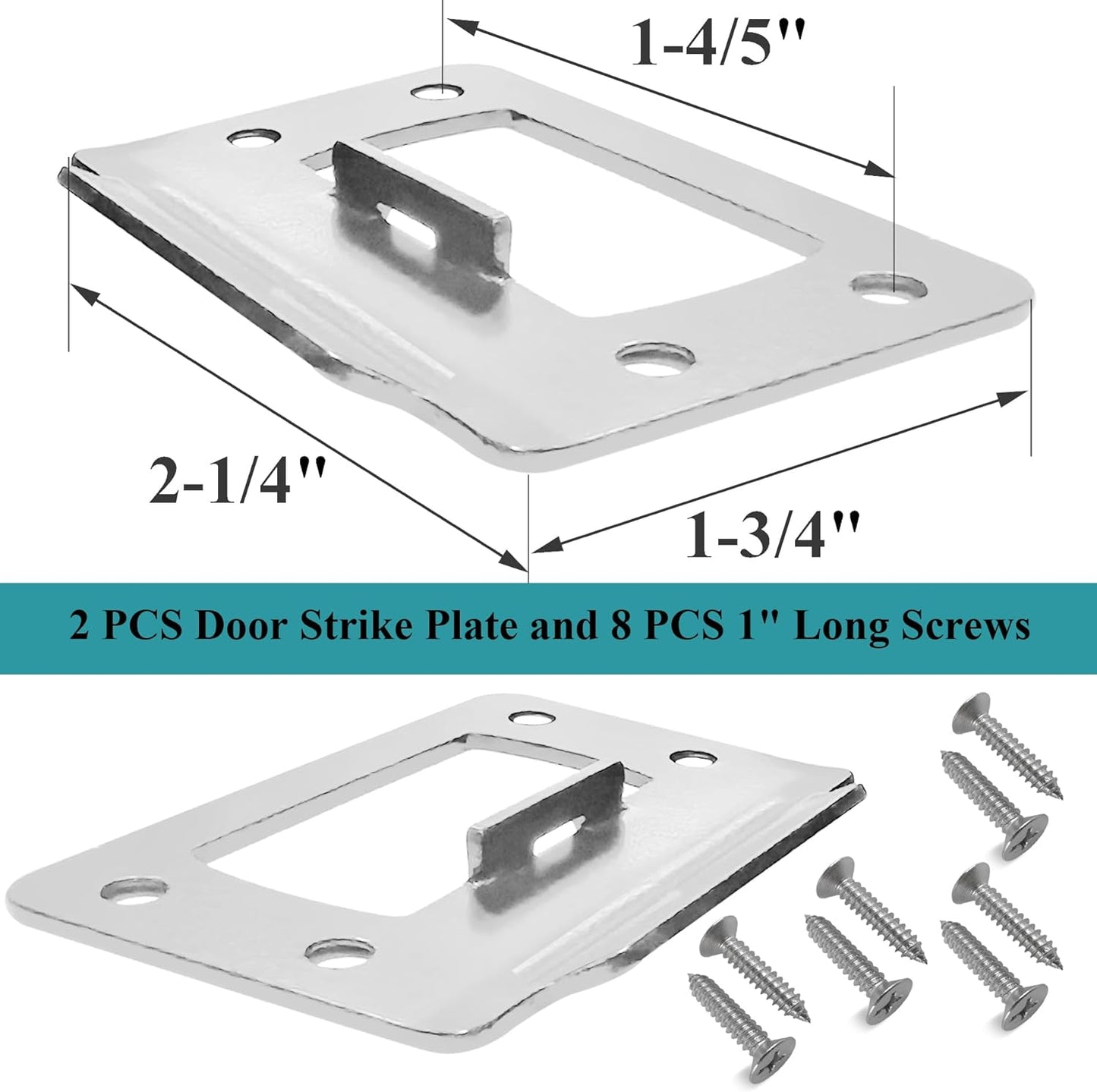 Universal 2-1/4" x 1-3/4" Door Latch Restorer Strike Plate Set - 2 Pack with 1" Screws - Satin Nickel