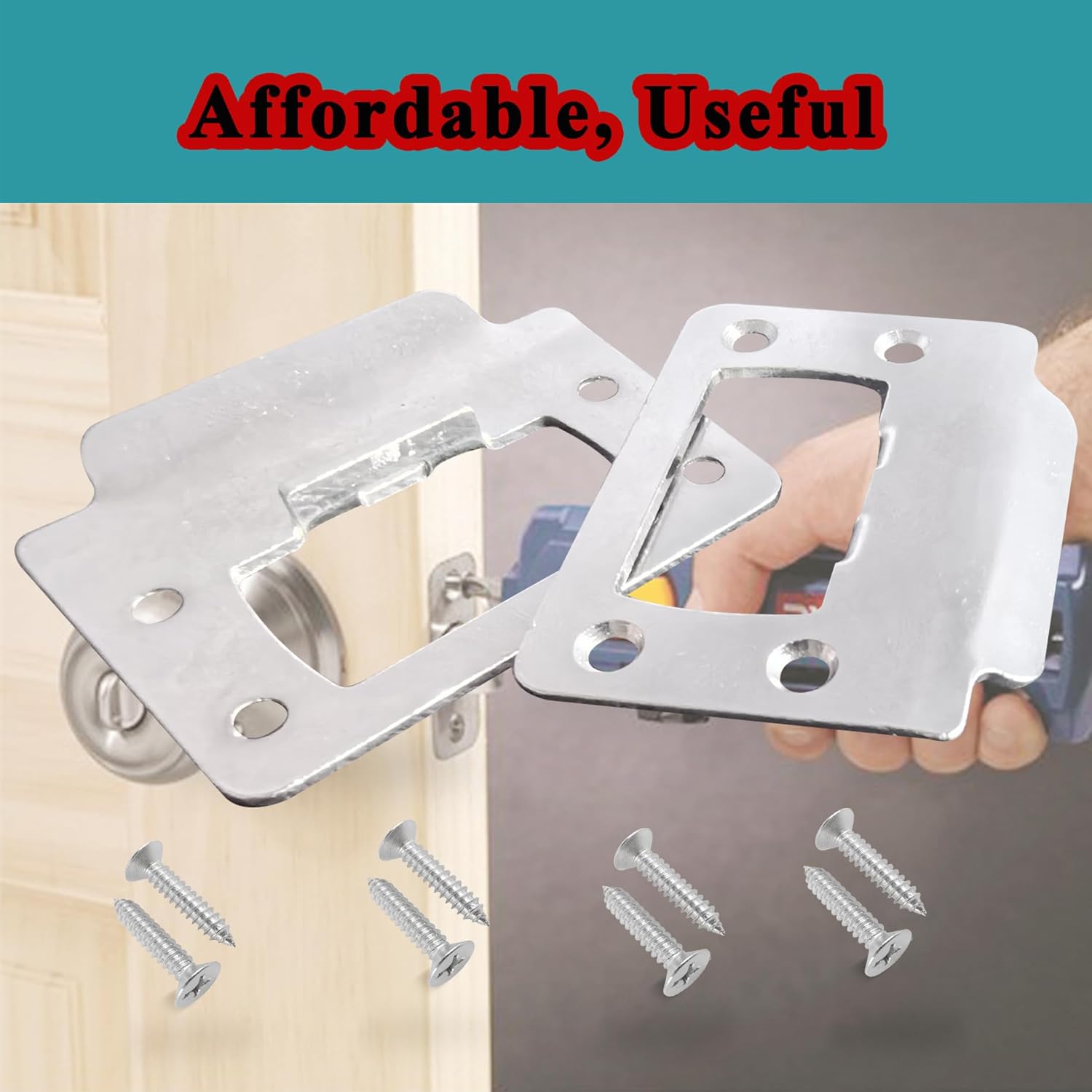 Universal 2-1/4" x 1-3/4" Door Latch Restorer Strike Plate Set - 2 Pack with 1" Screws - Satin Nickel