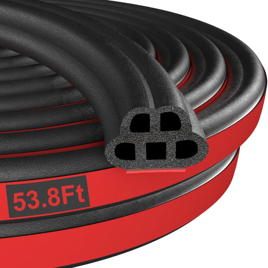 Universal 53.8 Ft Car Door Seal Strip with Self Adhesive Weather Stripping - Double Layer Soundproofing Rubber Seal Strip for Car Truck Windows