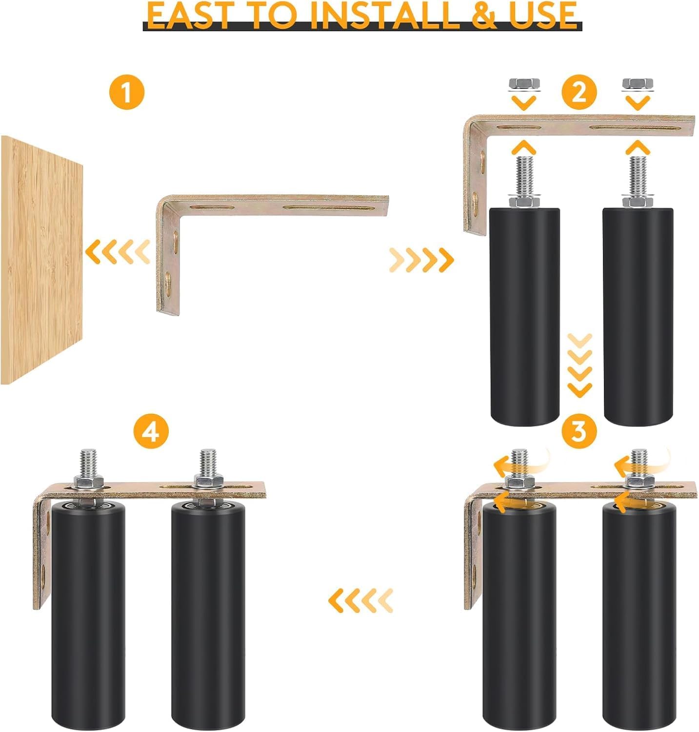Universal Adjustable Heavy Duty 6" Gate Roller Guide 2 Pack with L-Bracket for Sliding Gates - Black Sliding Door Hardware Kit - WildKart