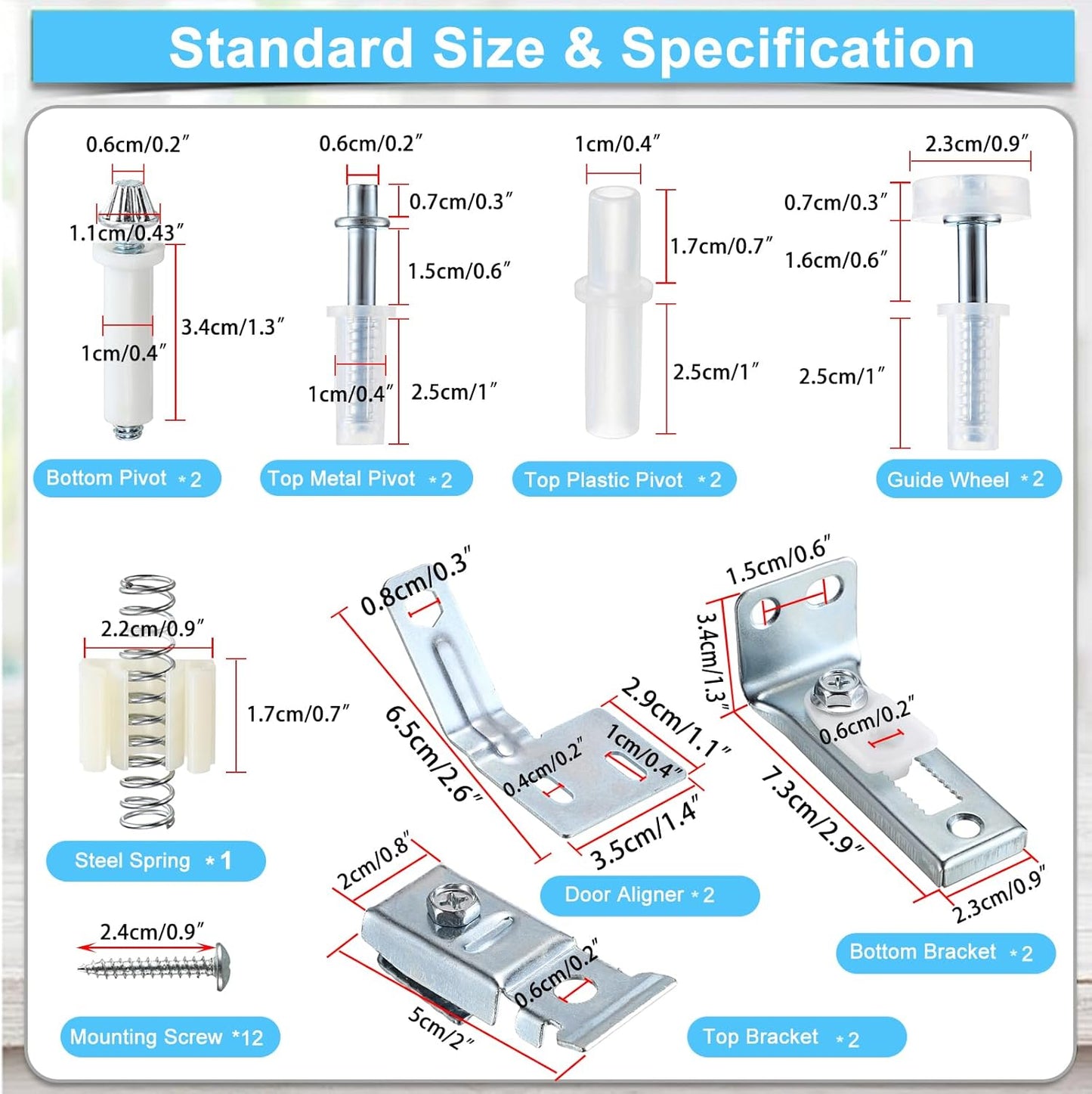 Universal Bifold Sliding Closet Door Hardware Repair Kit - 2 Pack - Replacement Parts and Accessories