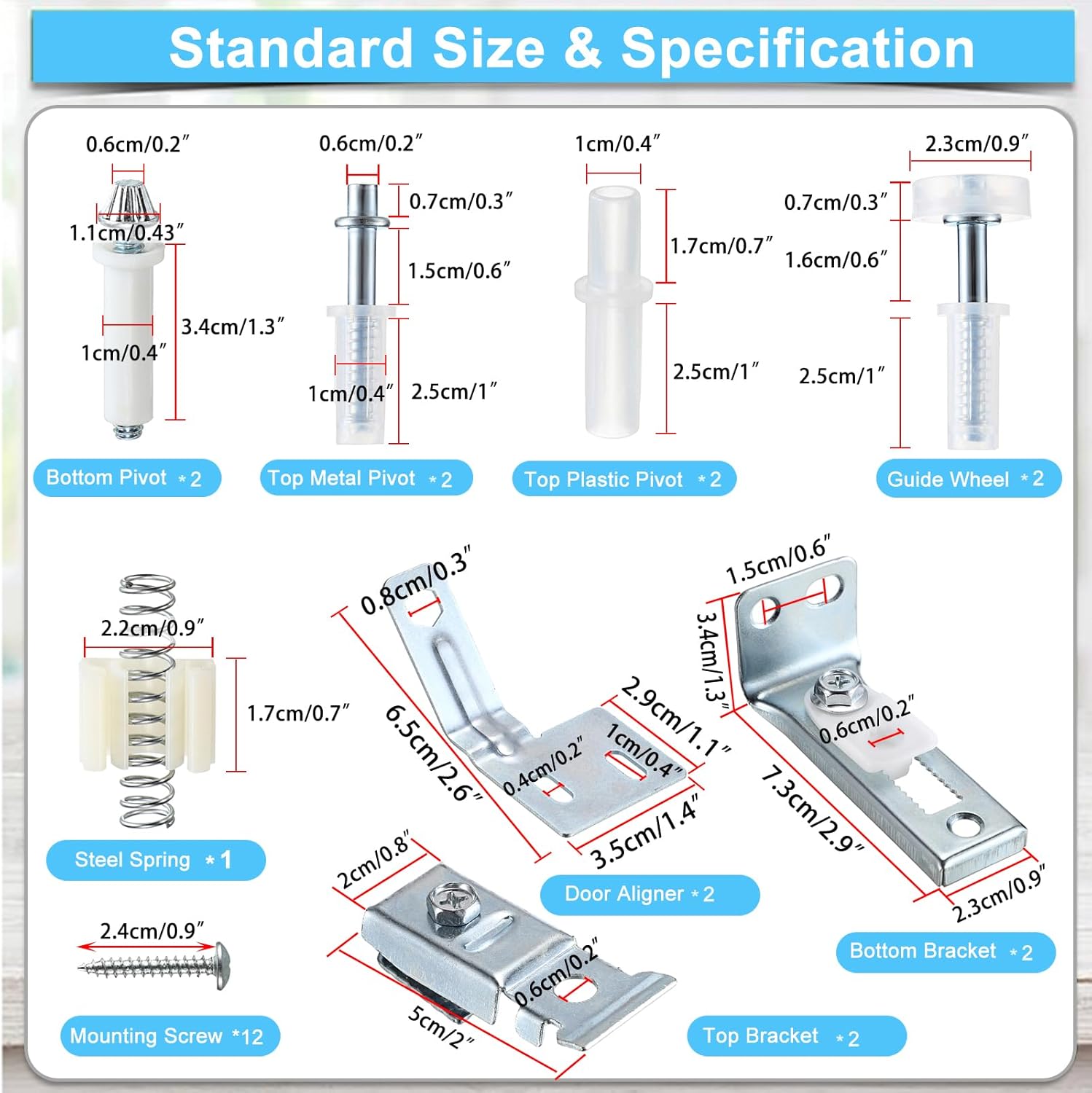 Universal Bifold Sliding Closet Door Hardware Repair Kit - 2 Pack - Replacement Parts and Accessories