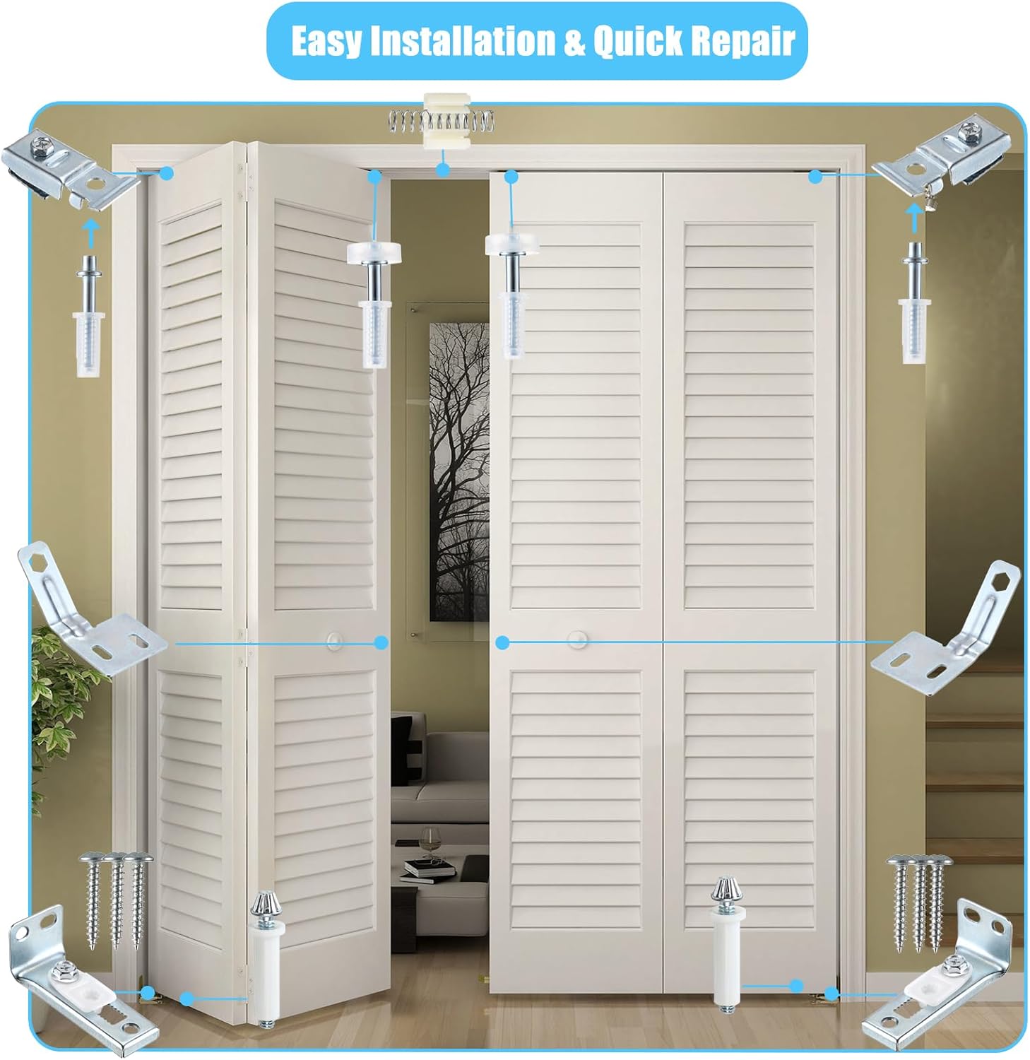 Universal Bifold Sliding Closet Door Hardware Repair Kit - 2 Pack - Replacement Parts and Accessories