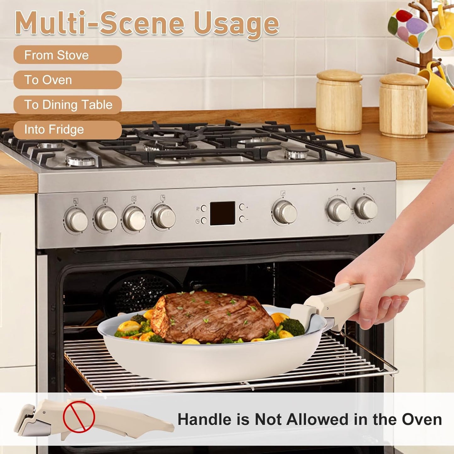 Universal Cream White Removable Pot and Pan Handle - Detachable Cookware Handle Replacement for Kitchen Pots and Pans