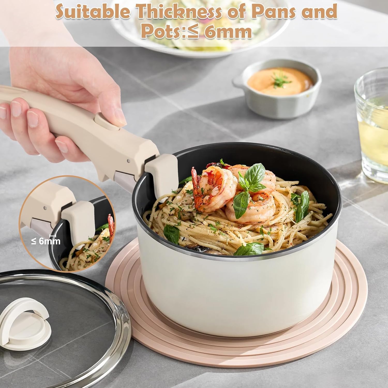 Universal Cream White Removable Pot and Pan Handle - Detachable Cookware Handle Replacement for Kitchen Pots and Pans
