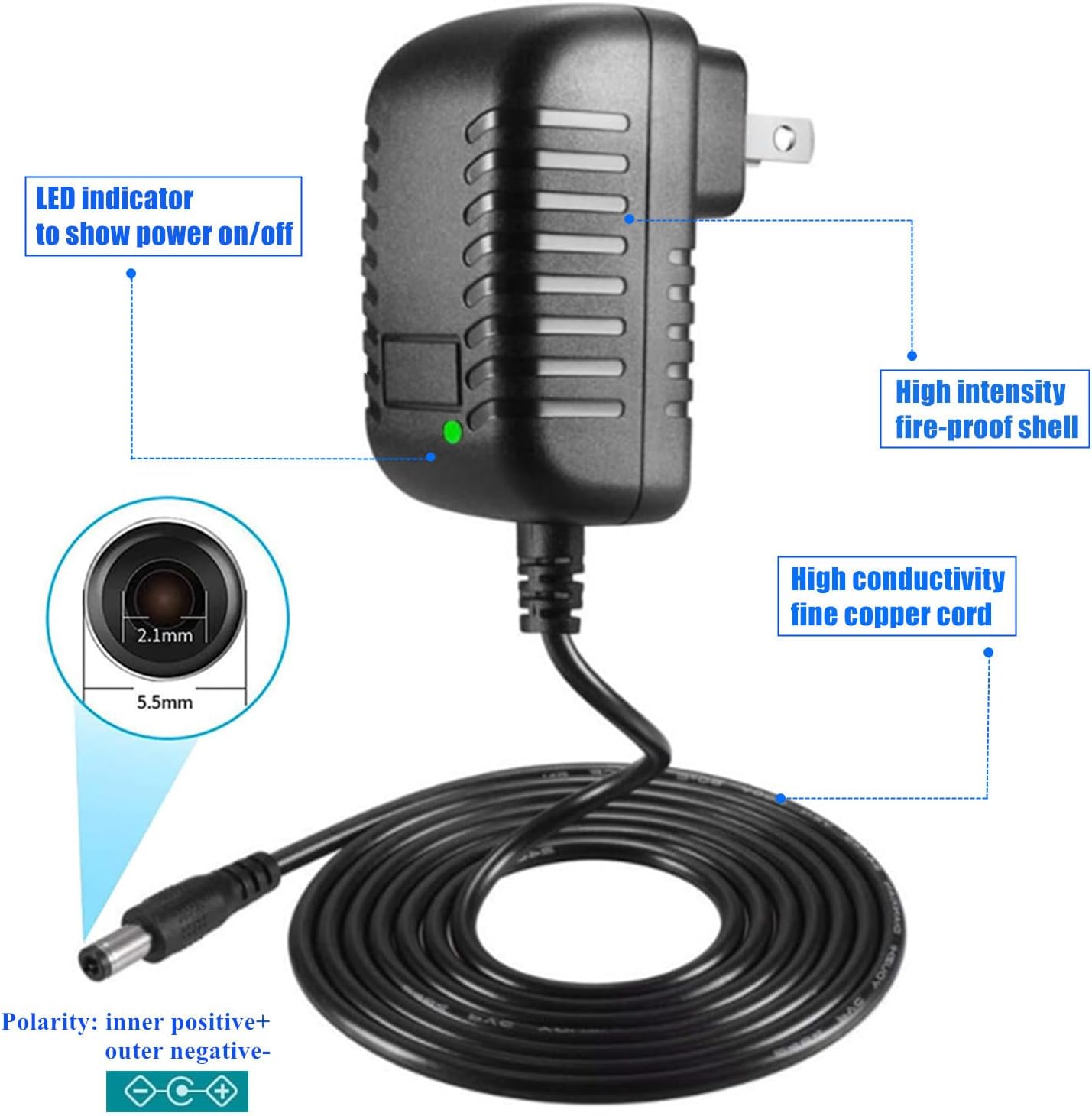 Universal DC15V 3A Power Supply with 11 DC Plug Tips - AC120V to DC15V 3000mA Charger Adapter