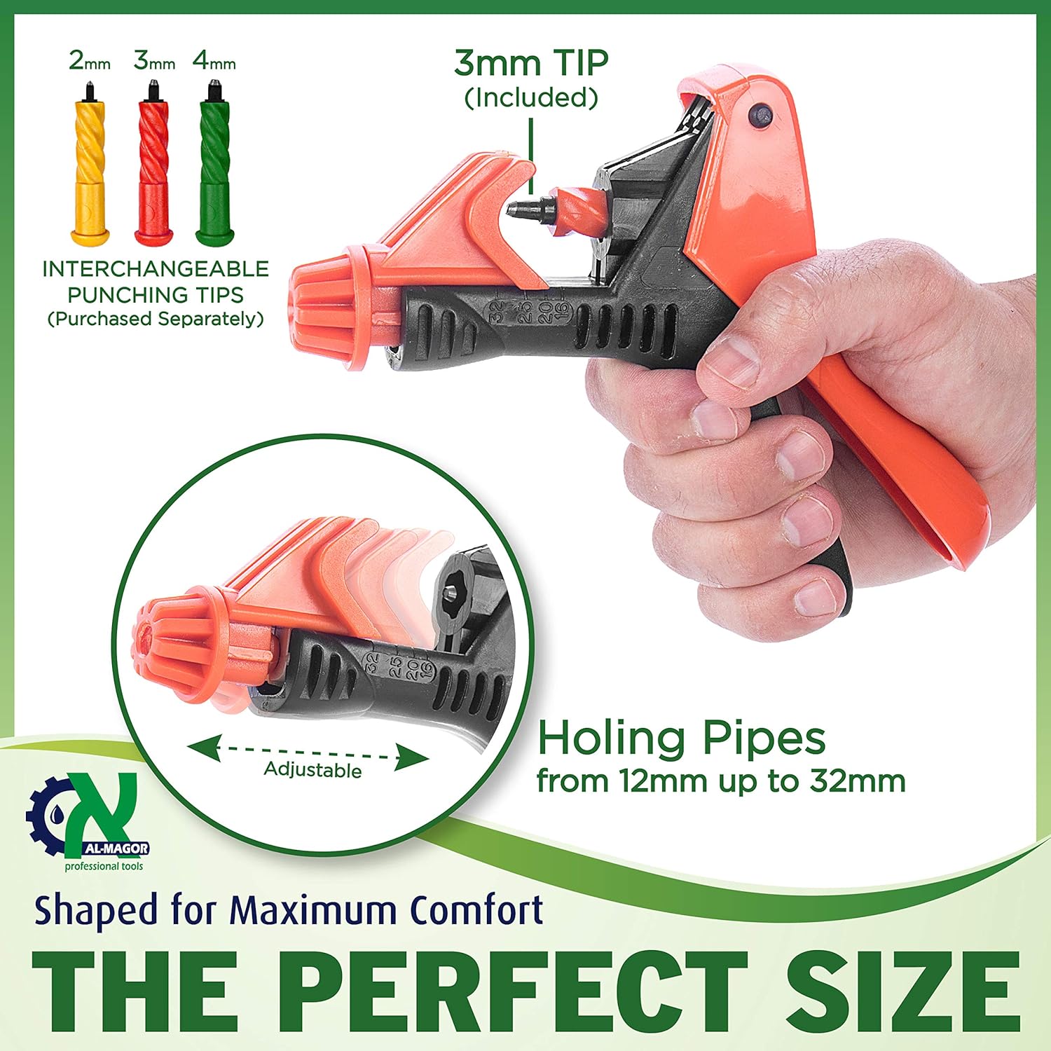 Universal Drip Irrigation Hole Punch Tool for Tubes 16-32mm - Spiral Operation Puncher for Drippers, Connectors, Sprinklers & Pipes