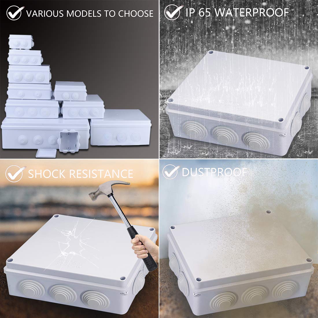 Universal Electrical Project Enclosure White ABS Plastic Junction Box IP65 Waterproof Dustproof 5.9 x 5.9 x 2.8 inch