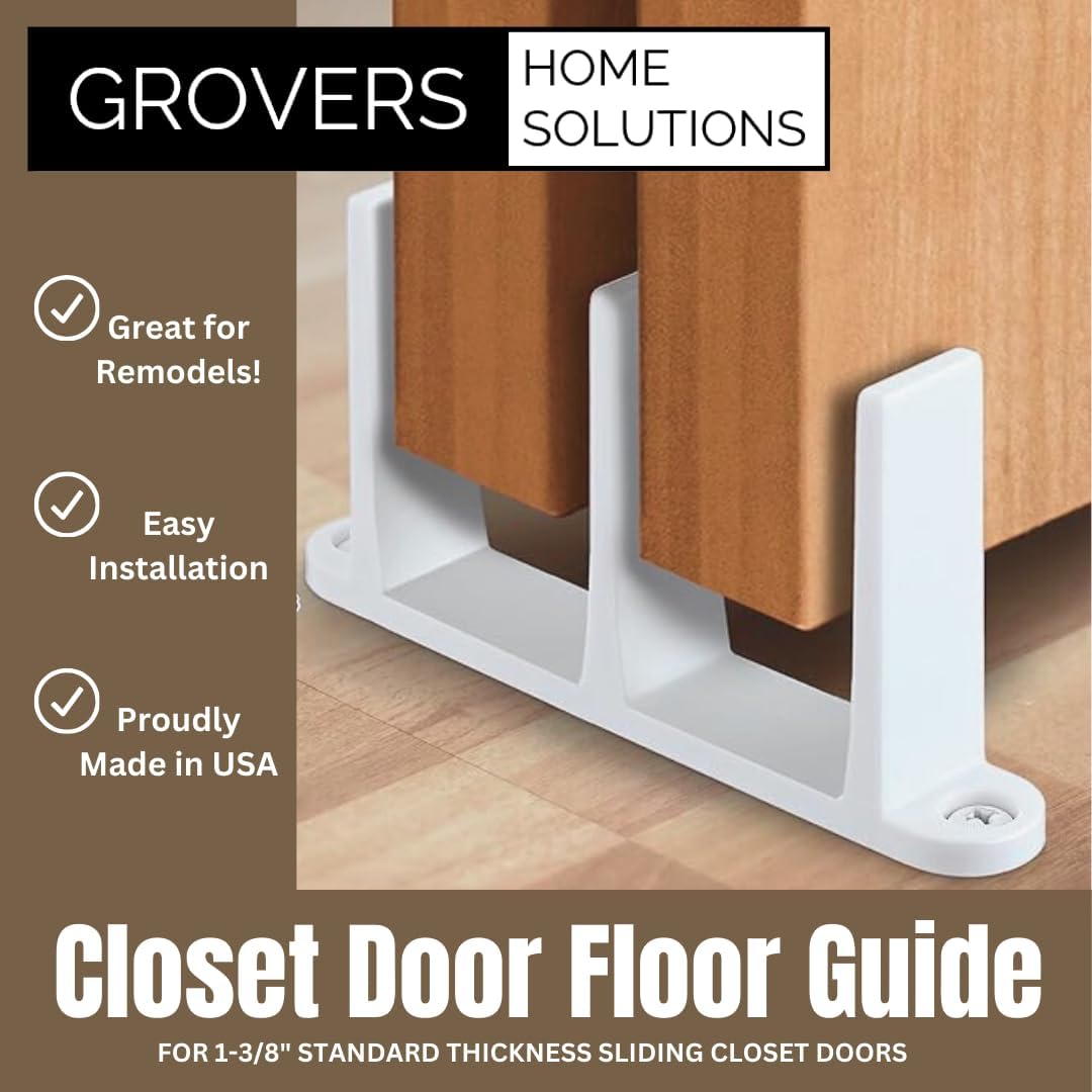 Universal Fit Sliding Closet Door Floor Guide Bracket for 1-3/8" Width Doors (White) by Grovers Home Solutions