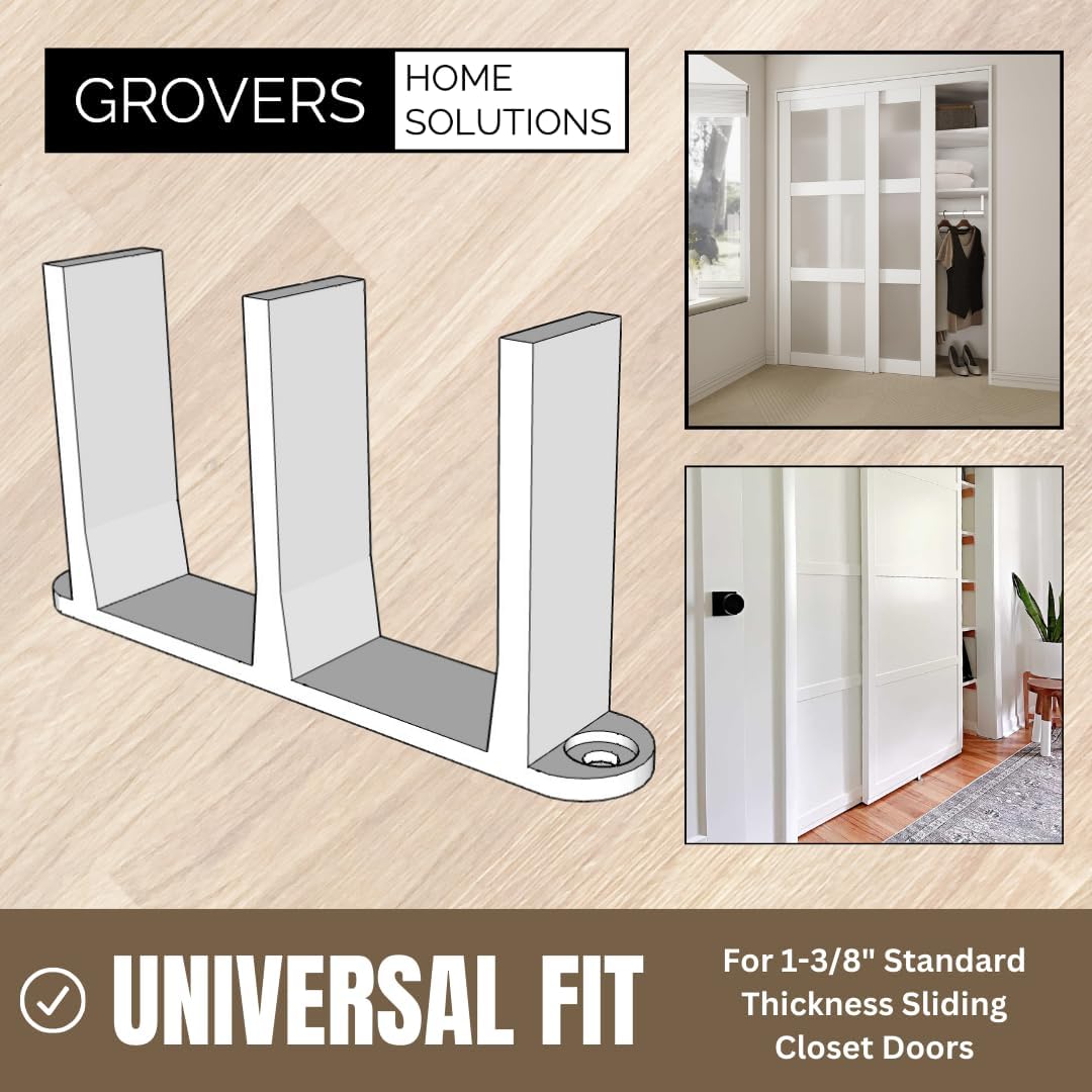 Universal Fit Sliding Closet Door Floor Guide Bracket for 1-3/8" Width Doors (White) by Grovers Home Solutions