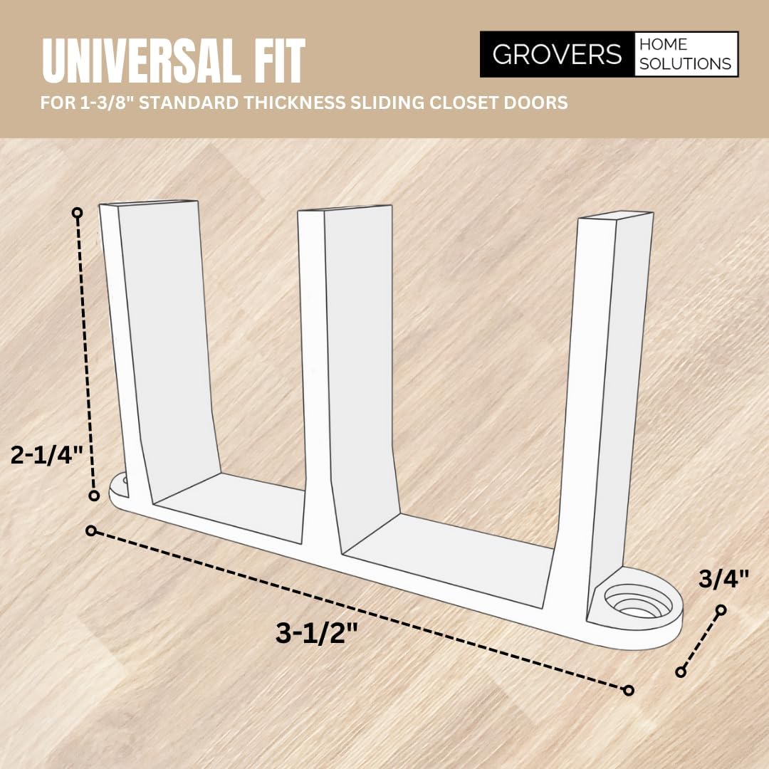 Universal Fit Sliding Closet Door Floor Guide Bracket for 1-3/8" Width Doors (White) by Grovers Home Solutions