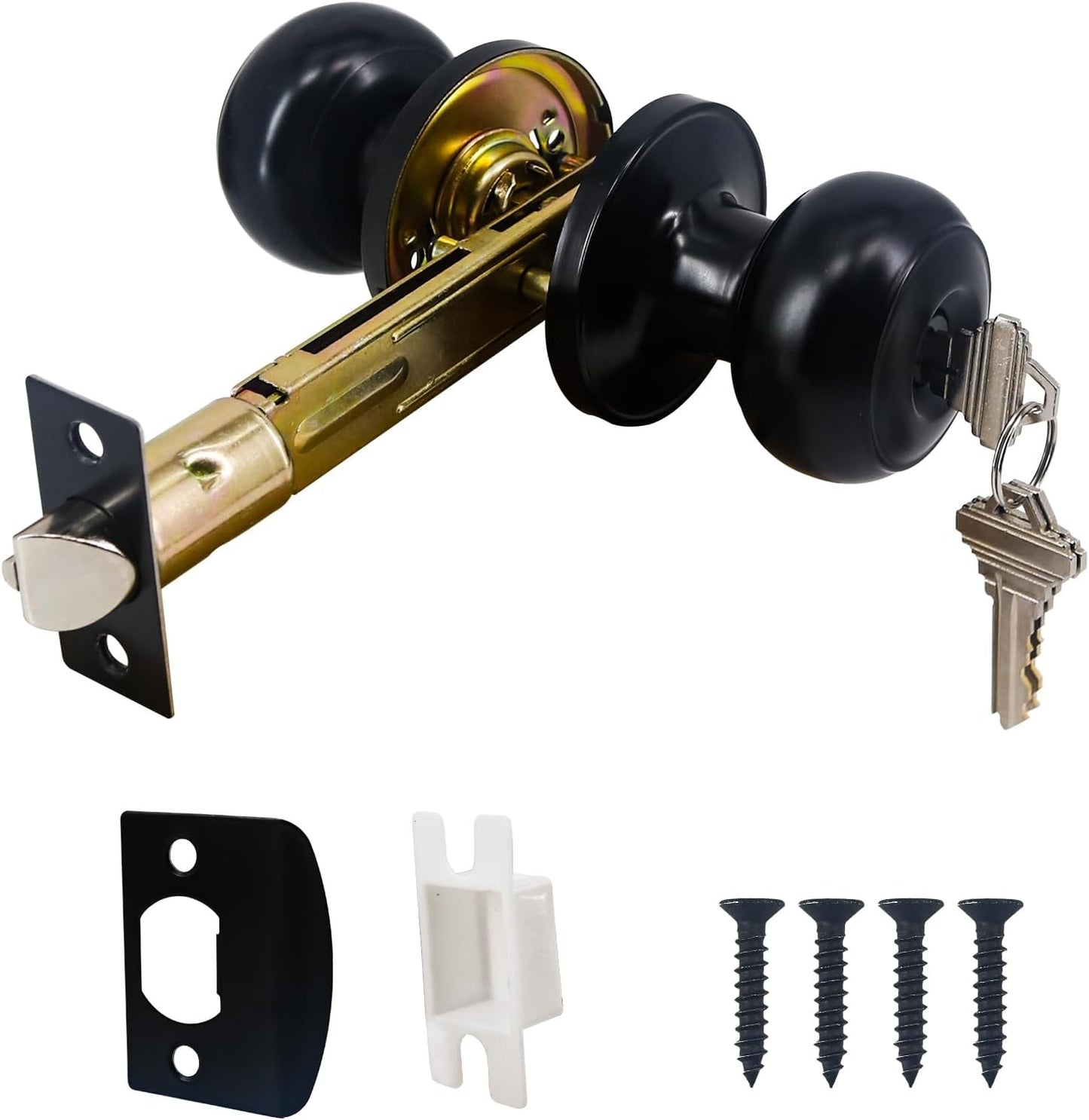 Universal Fit Teilmix 5" Backset Door Latch with Keyed Knobset and Square Corner Faceplate - Black