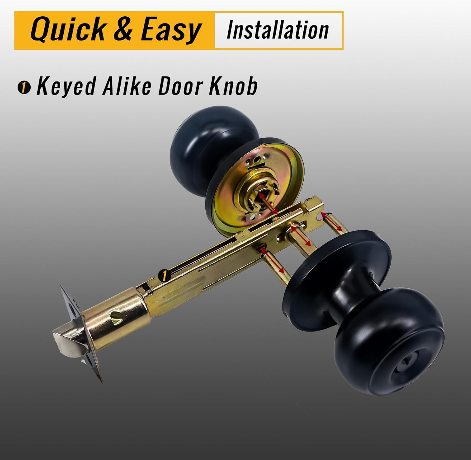 Universal Fit Teilmix 5" Backset Door Latch with Keyed Knobset and Square Corner Faceplate - Black