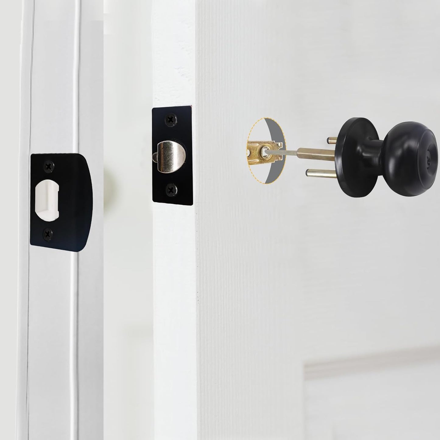 Universal Fit Teilmix 5" Backset Door Latch with Keyed Knobset and Square Corner Faceplate - Black