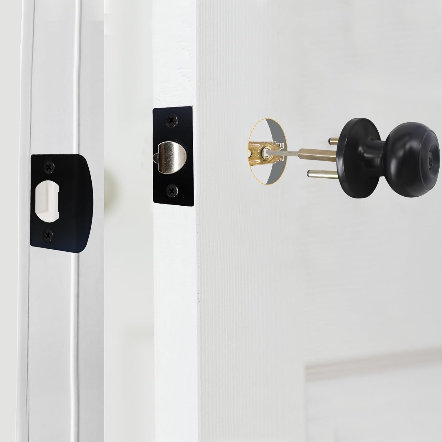 Universal Fit Teilmix 5" Backset Door Latch with Keyed Knobset and Square Corner Faceplate - Black