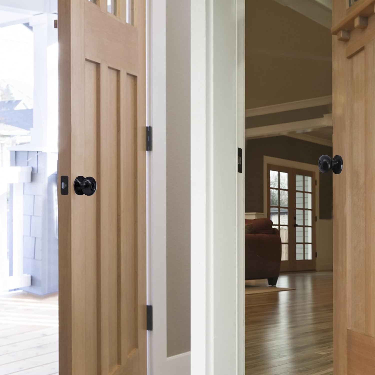 Universal Fit Teilmix 5" Backset Door Latch with Keyed Knobset and Square Corner Faceplate - Black