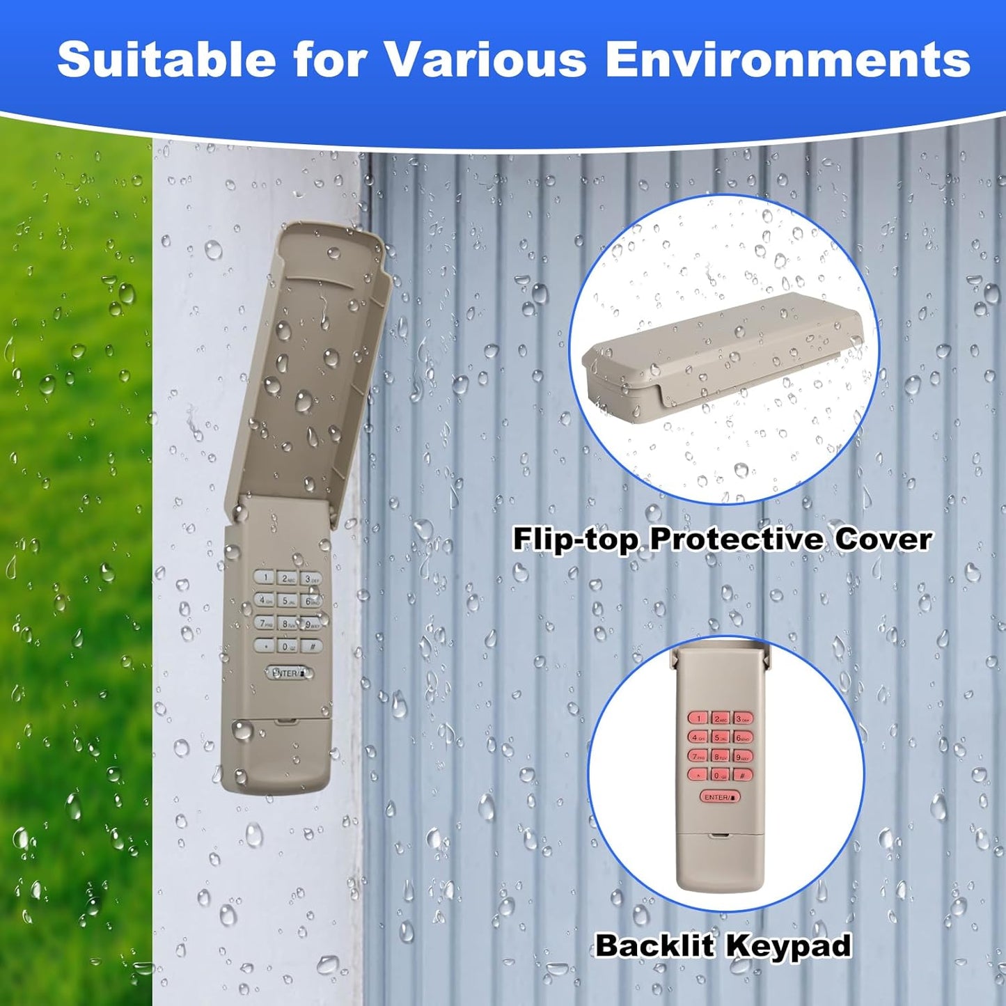 Universal Garage Door Opener Keypad Compatible with Liftmaster, Chamberlain, Craftsman Openers - Replaces G940EV-P2, 878max, 877max - Features Color-Coded Learn Button