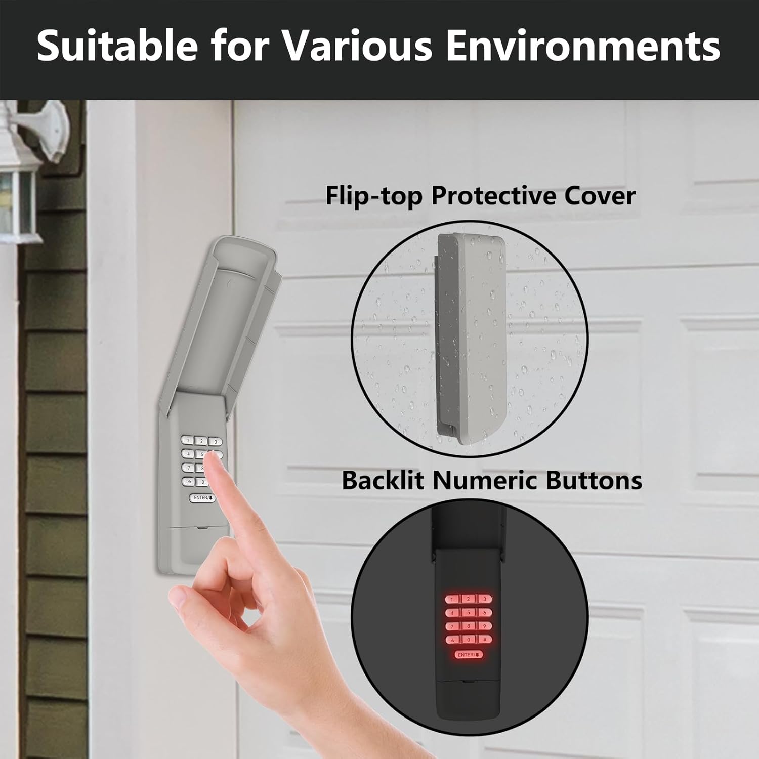 Universal Garage Door Opener Keypad for LiftMaster Chamberlain Craftsman Genie Linear Wayne Dalton Overhead Door - Compatible with 5 Learn Button & Dip Switch - Lpyec