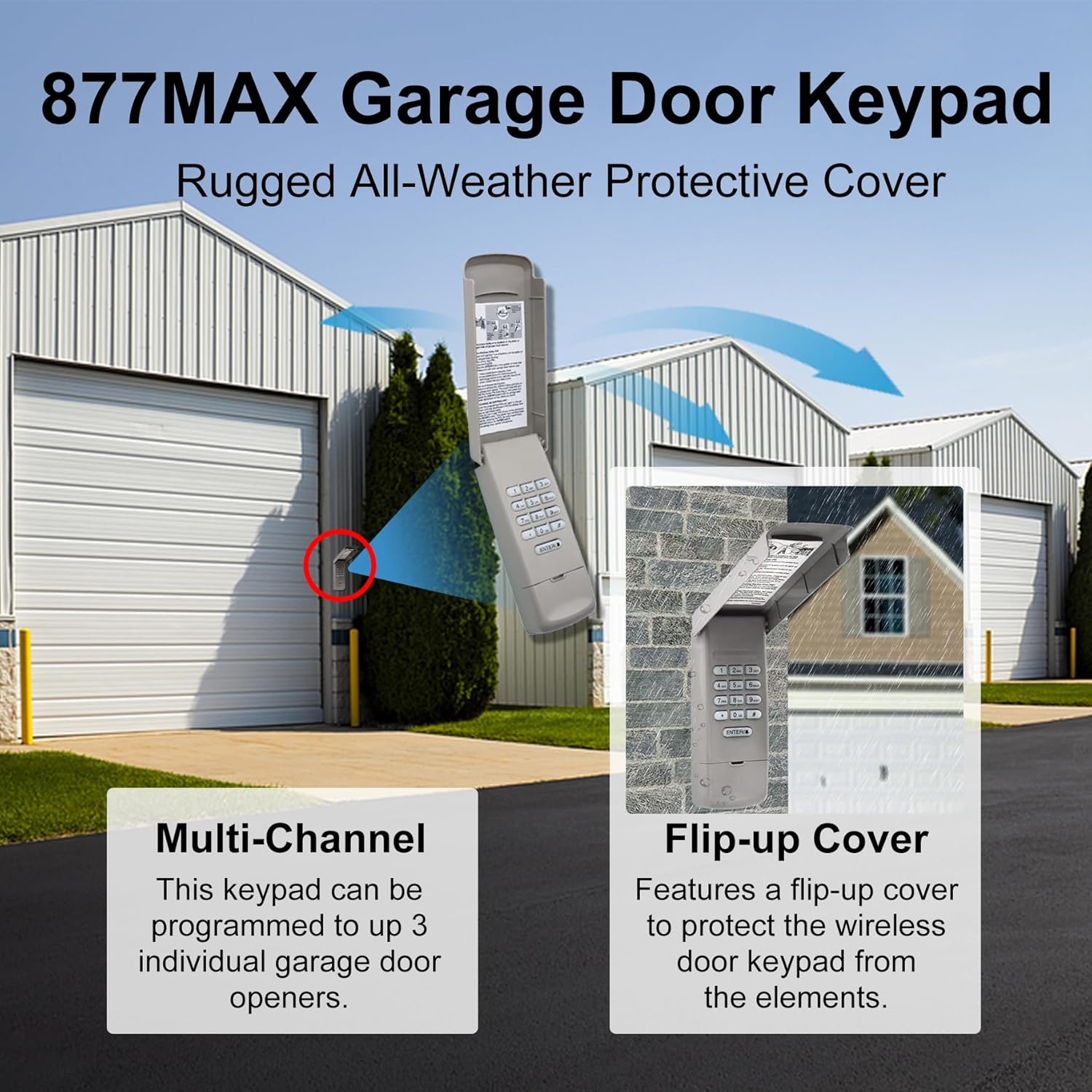 Universal Garage Door Opener Keypad & Remote Compatible with Liftmaster, Chamberlain, Craftsman, Wayne Dalton Openers from 1993 Onwards - Replaces Multiple Models